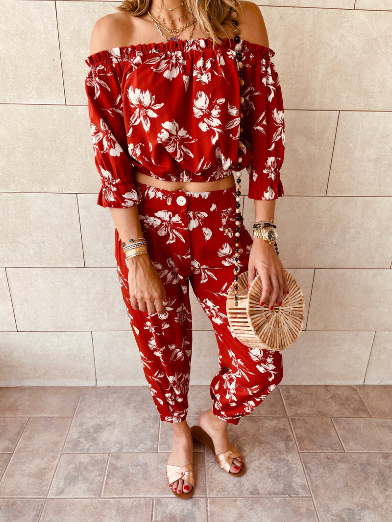 2 Piece Rust Floral Set