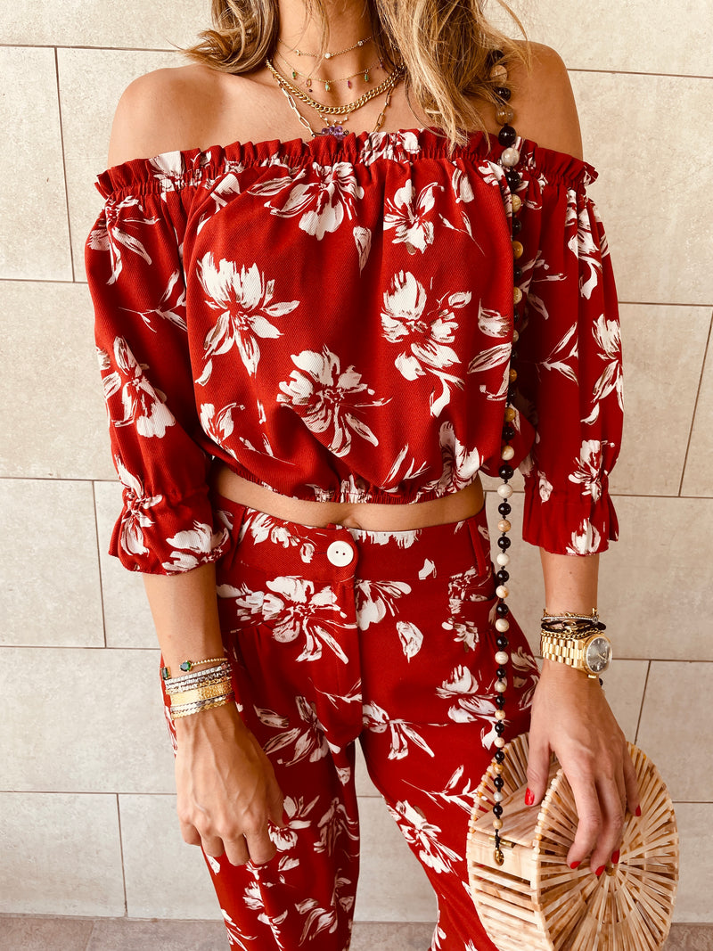 2 Piece Rust Floral Set