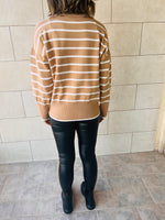 Beige High Neck Candy Cane Sweater