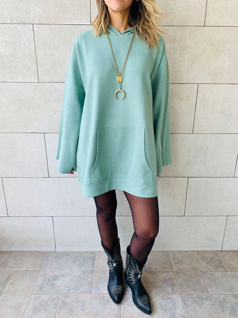 Mint Uptown LongLine Knit Hoodie