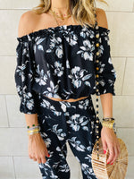 2 Piece Black Floral Set