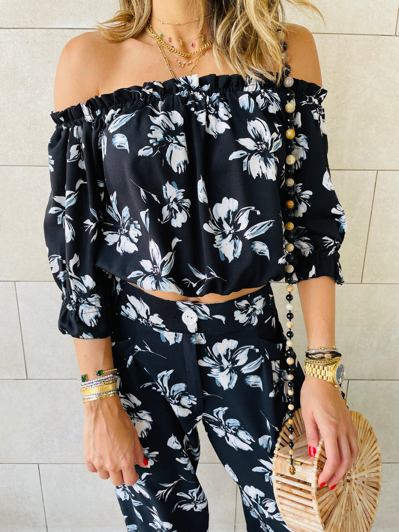 2 Piece Black Floral Set