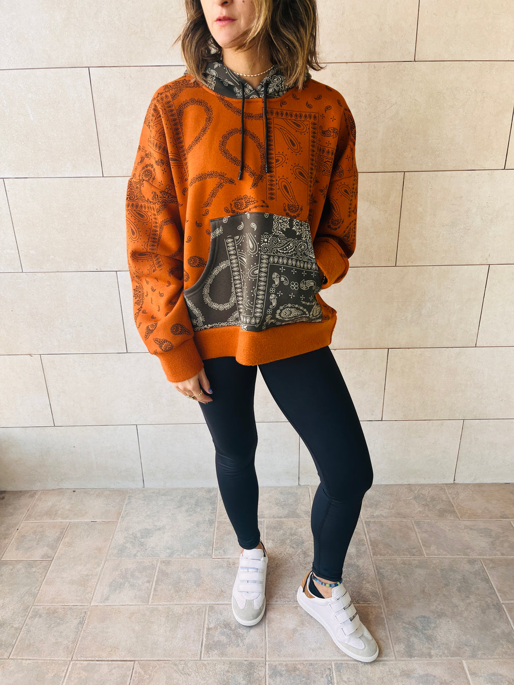 Orange Hit The Road Bandana Fleece Line Sweatshirt