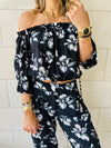2 Piece Black Floral Set