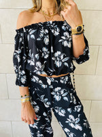 2 Piece Black Floral Set