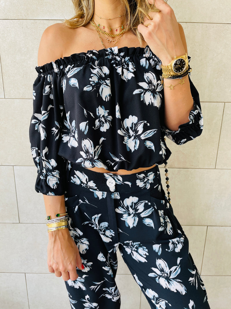 2 Piece Black Floral Set