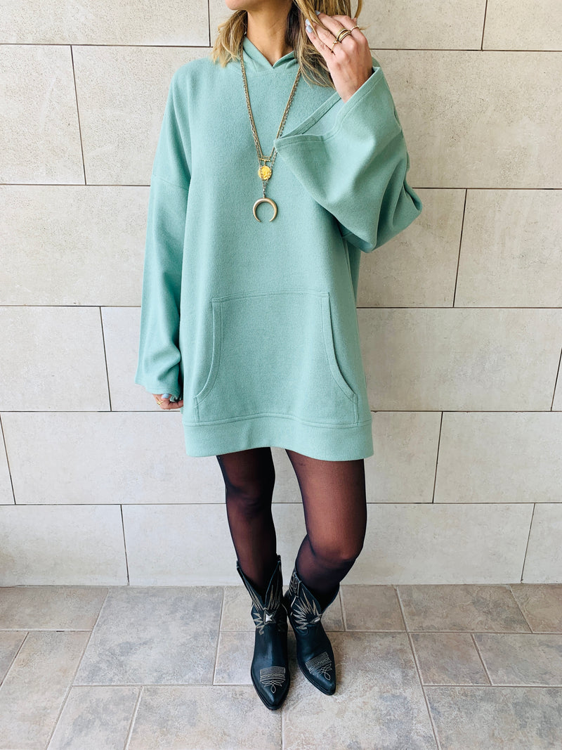 Mint Uptown LongLine Knit Hoodie