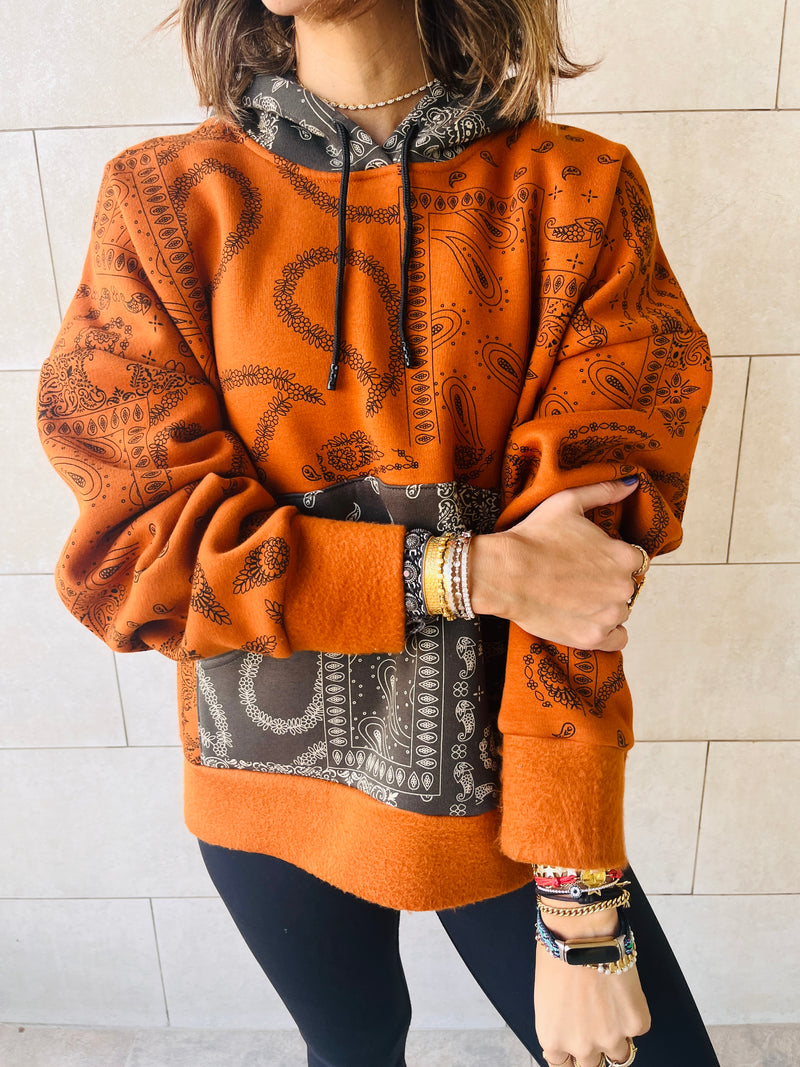Orange Hit The Road Bandana Fleece Line Sweatshirt