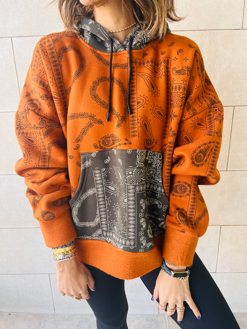 Orange Hit The Road Bandana Fleece Line Sweatshirt