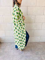 Green Retro Get Happy Printed Kimono