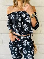 2 Piece Black Floral Set