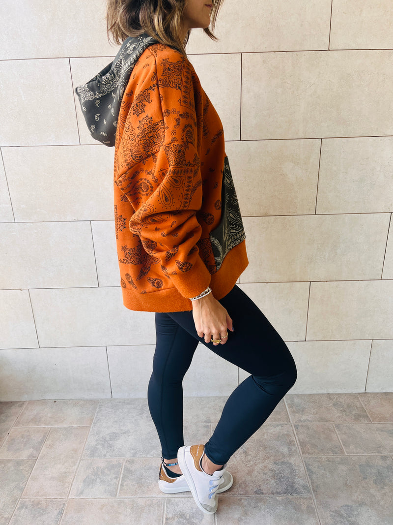 Orange Hit The Road Bandana Fleece Line Sweatshirt