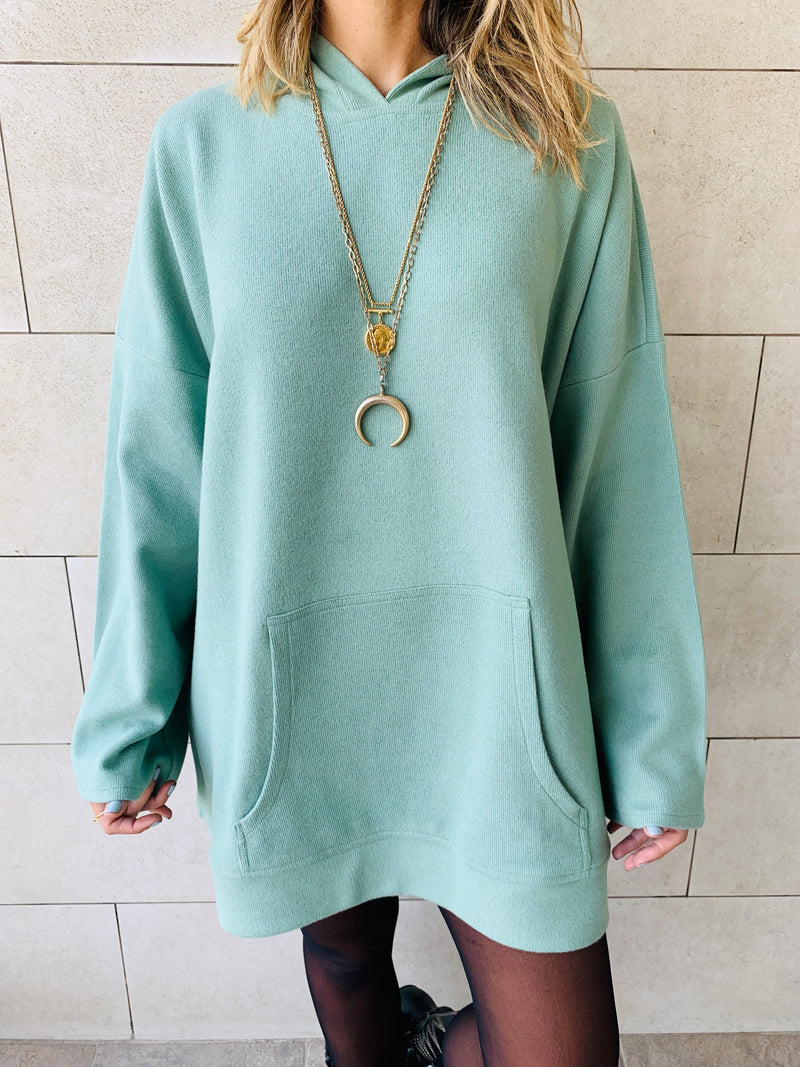 Mint Uptown LongLine Knit Hoodie