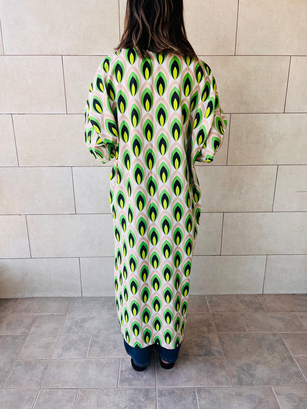 Green Retro Get Happy Printed Kimono
