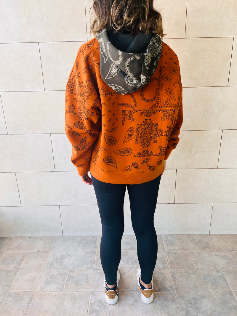 Orange Hit The Road Bandana Fleece Line Sweatshirt