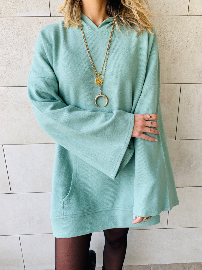 Mint Uptown LongLine Knit Hoodie