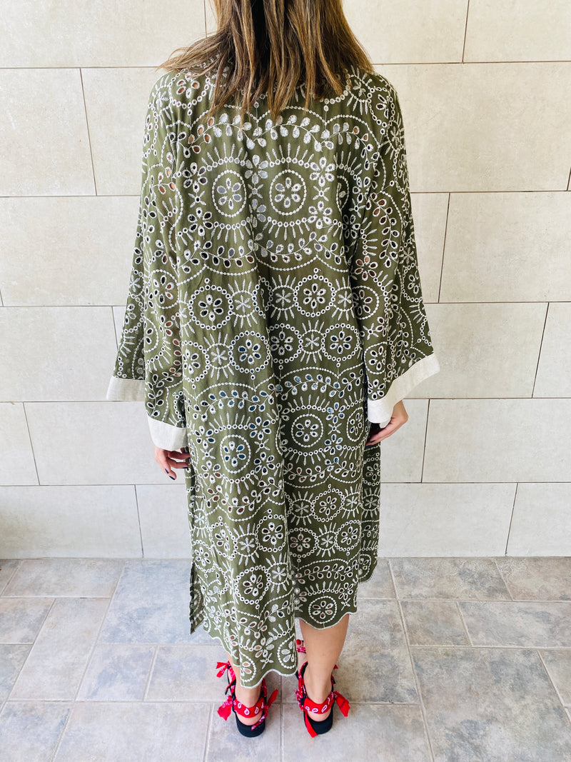 Olive Embroidered Kimono