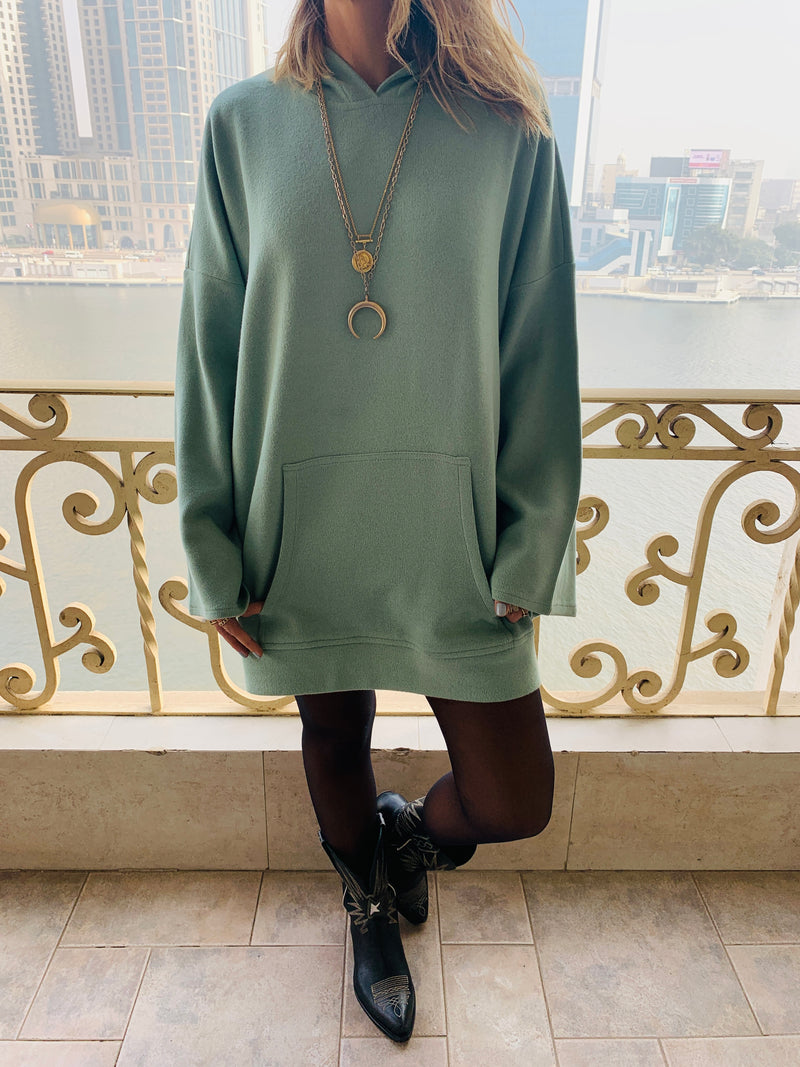Mint Uptown LongLine Knit Hoodie