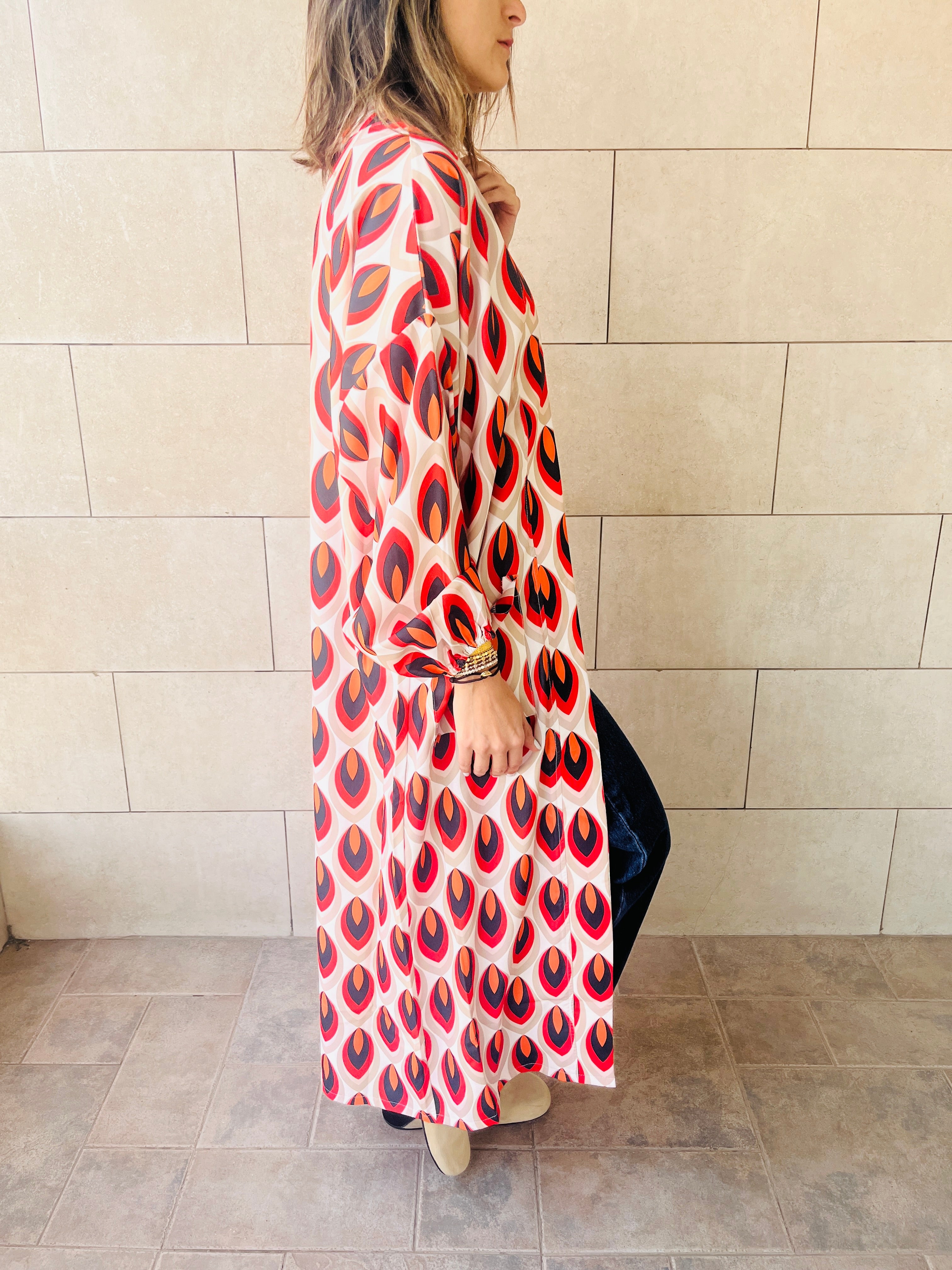 Red Retro Get Happy Printed Kimono