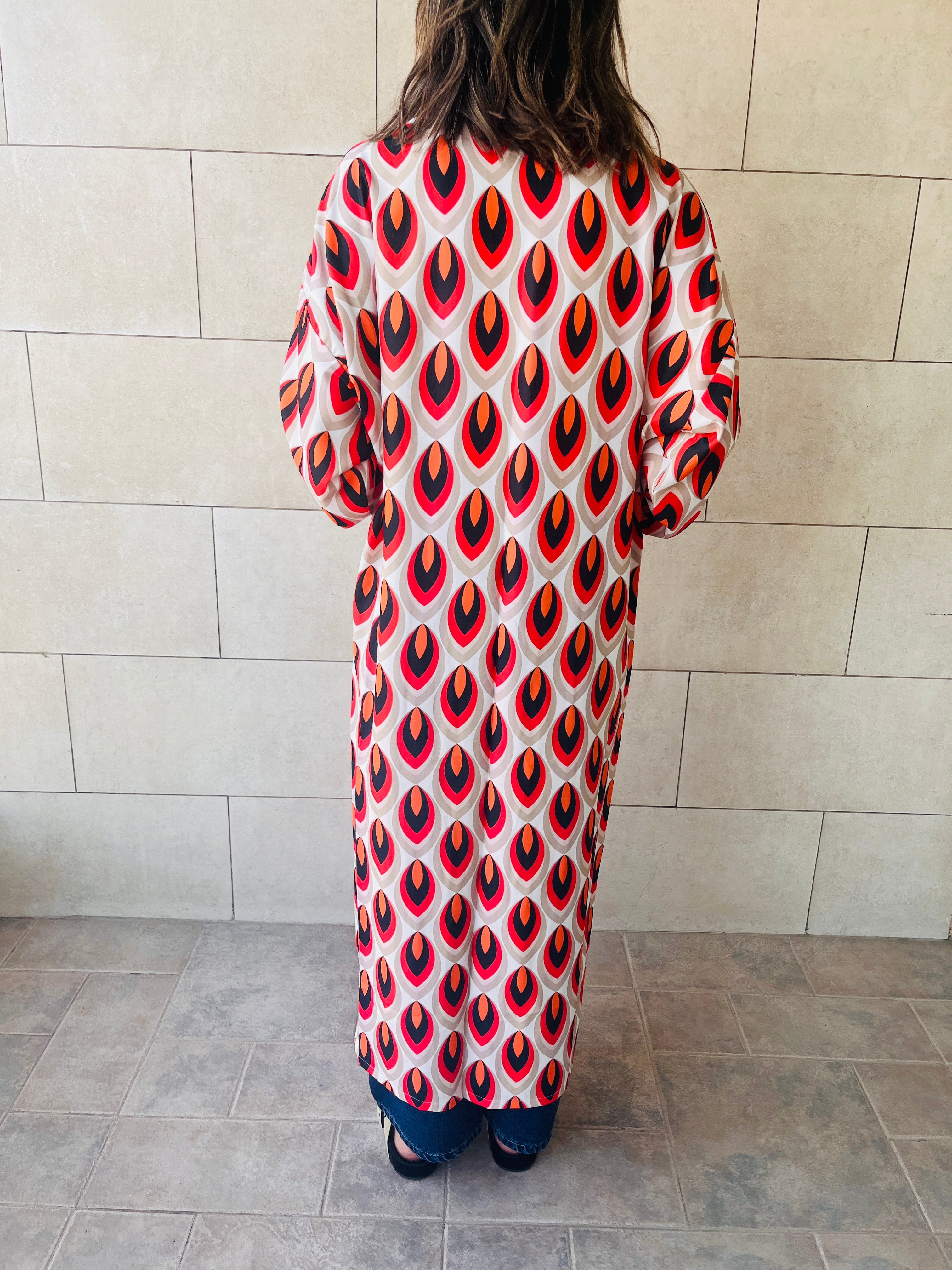 Red Retro Get Happy Printed Kimono