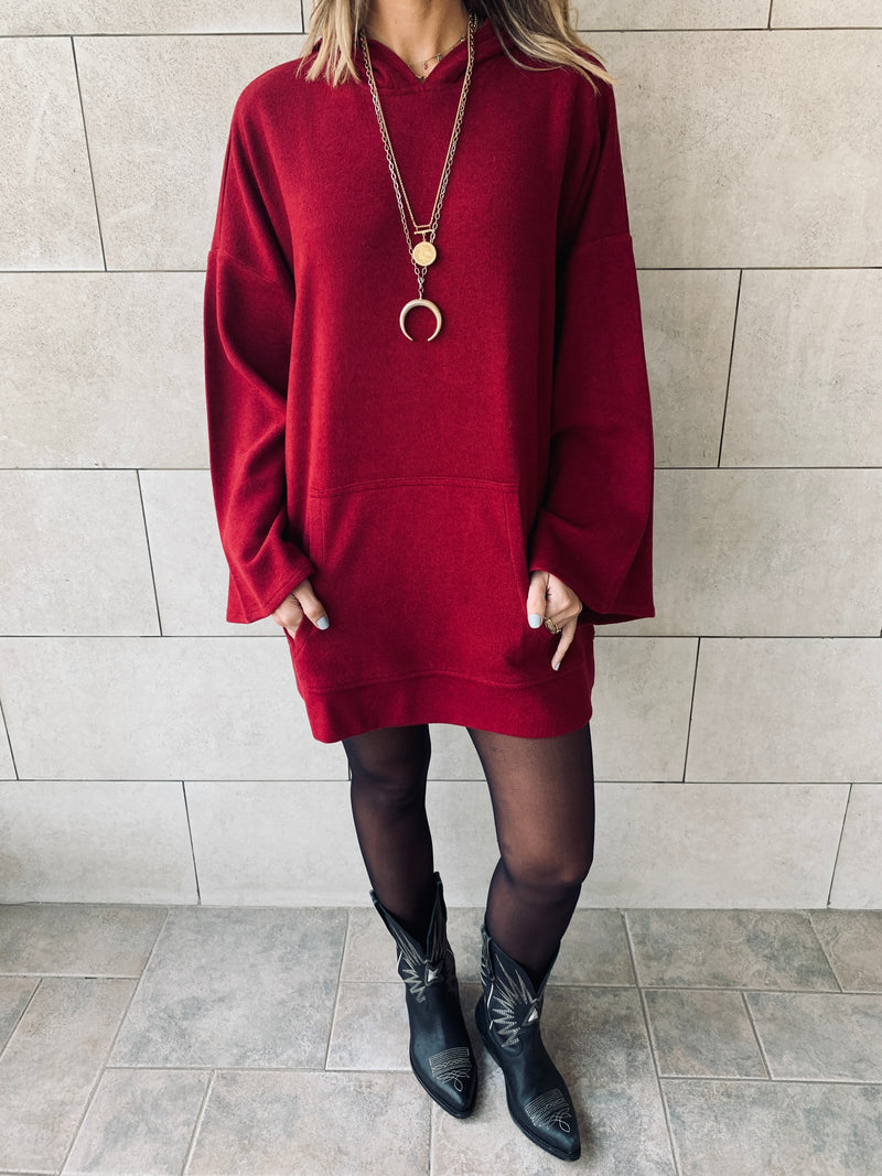 Burgundy Uptown LongLine Knit Hoodie