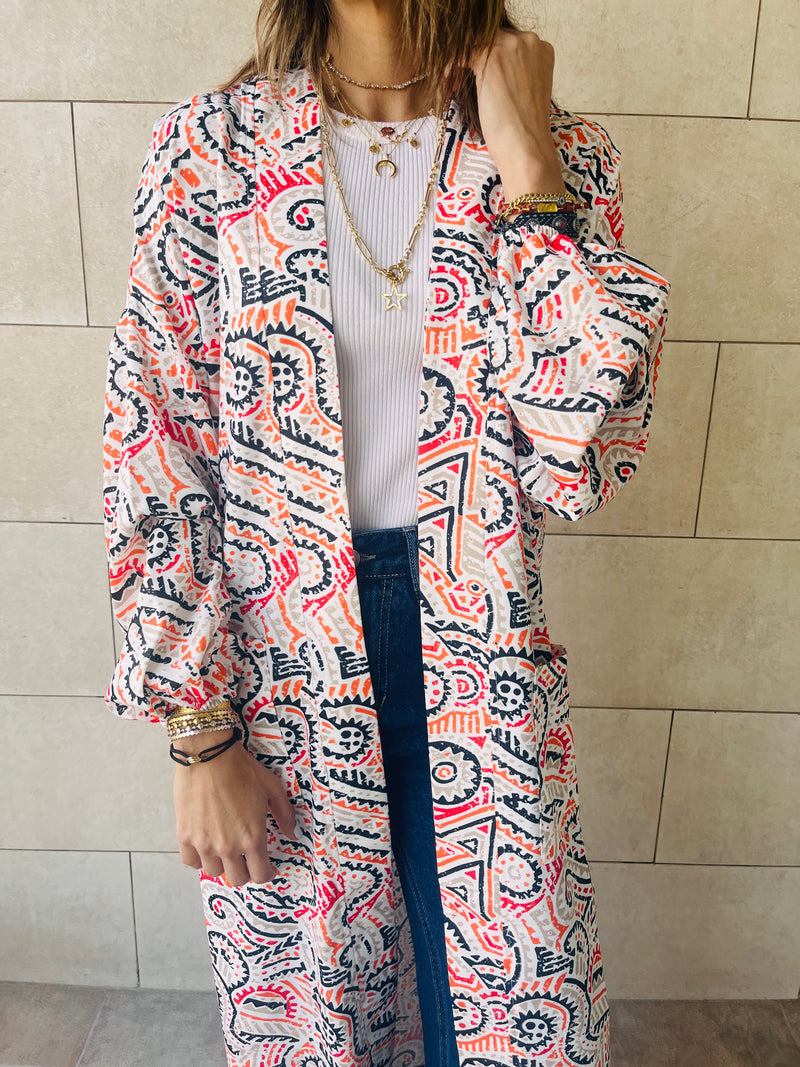 Aztec Get Happy Printed Kimono