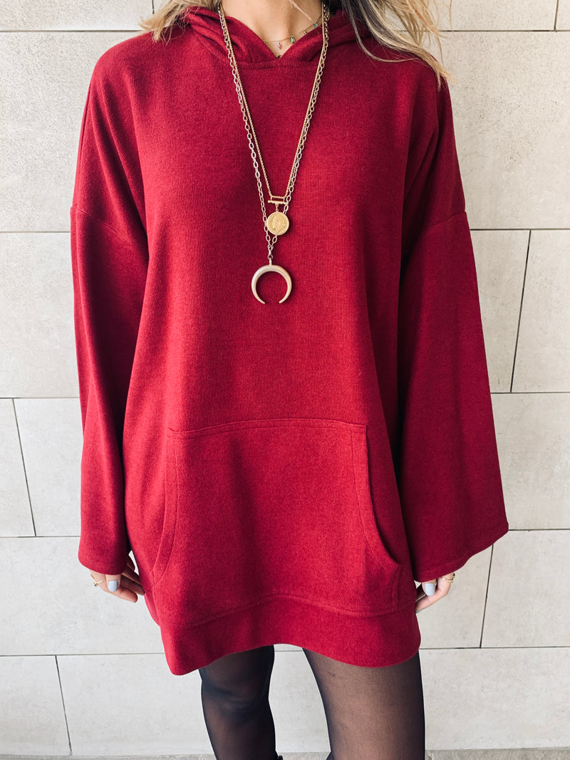 Burgundy Uptown LongLine Knit Hoodie