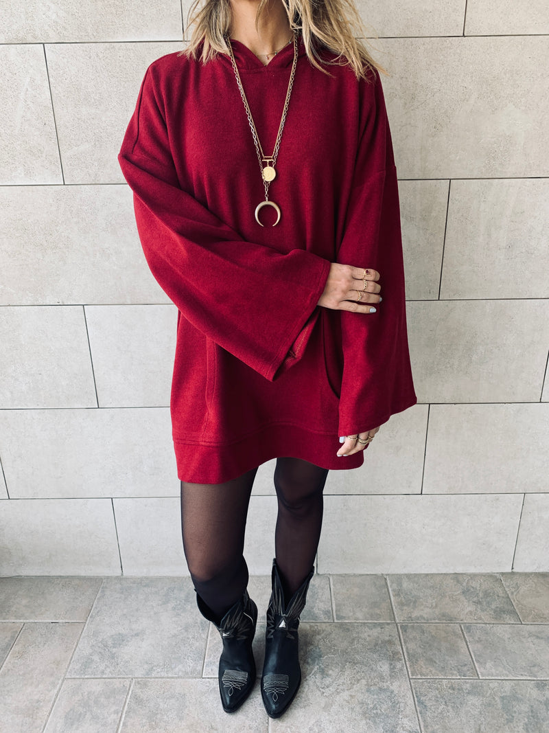 Burgundy Uptown LongLine Knit Hoodie