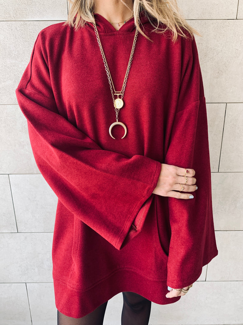 Burgundy Uptown LongLine Knit Hoodie