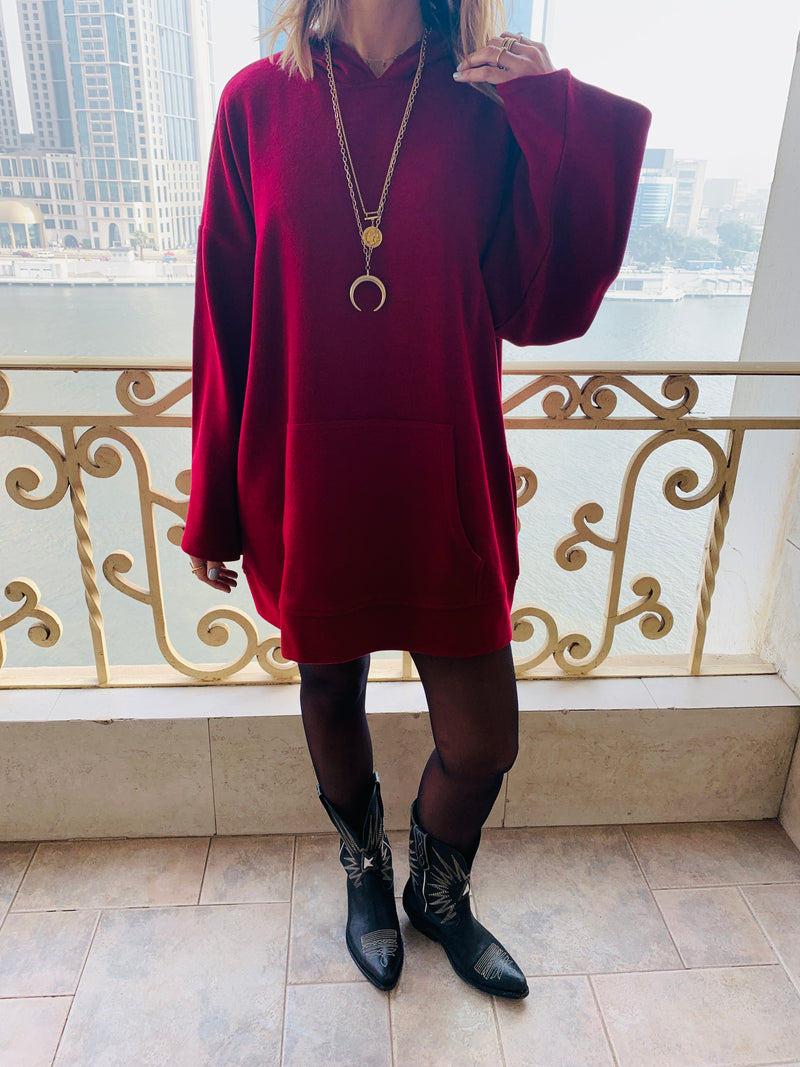 Burgundy Uptown LongLine Knit Hoodie