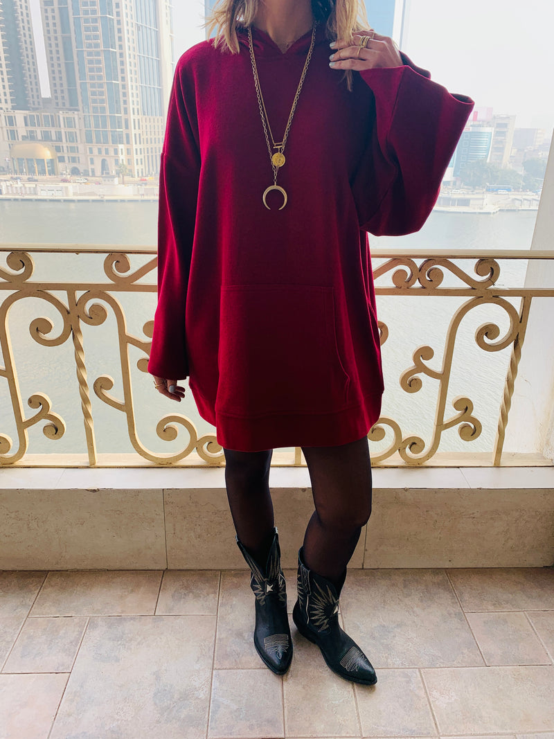 Burgundy Uptown LongLine Knit Hoodie