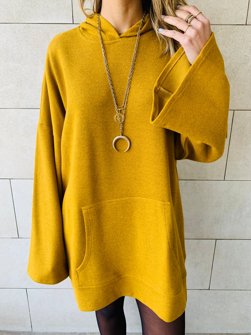 Mustard Uptown LongLine Knit Hoodie