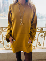 Mustard Uptown LongLine Knit Hoodie