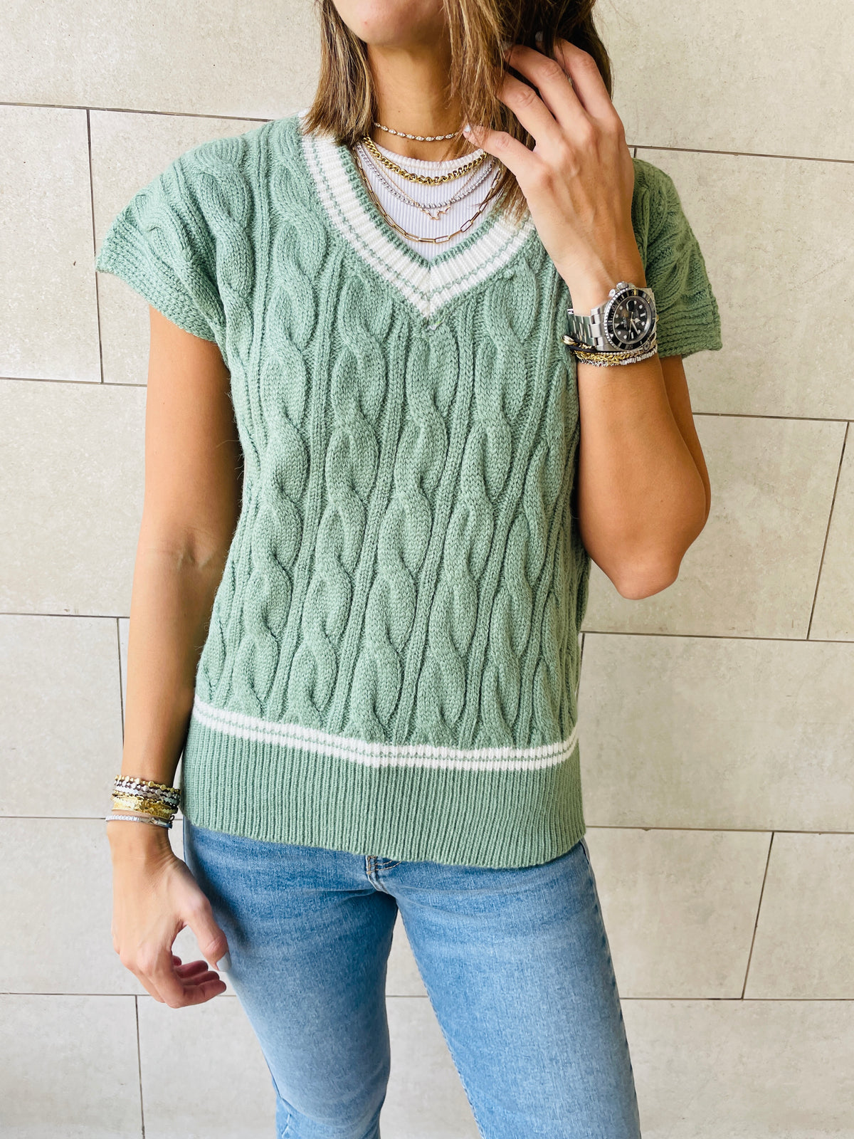 Mint Preppy V Knit Vest