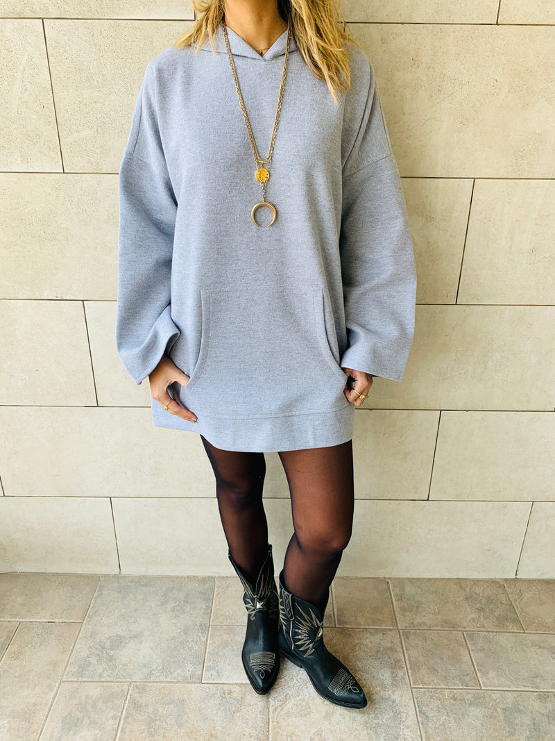 Grey Uptown Longline Knit Hoodie
