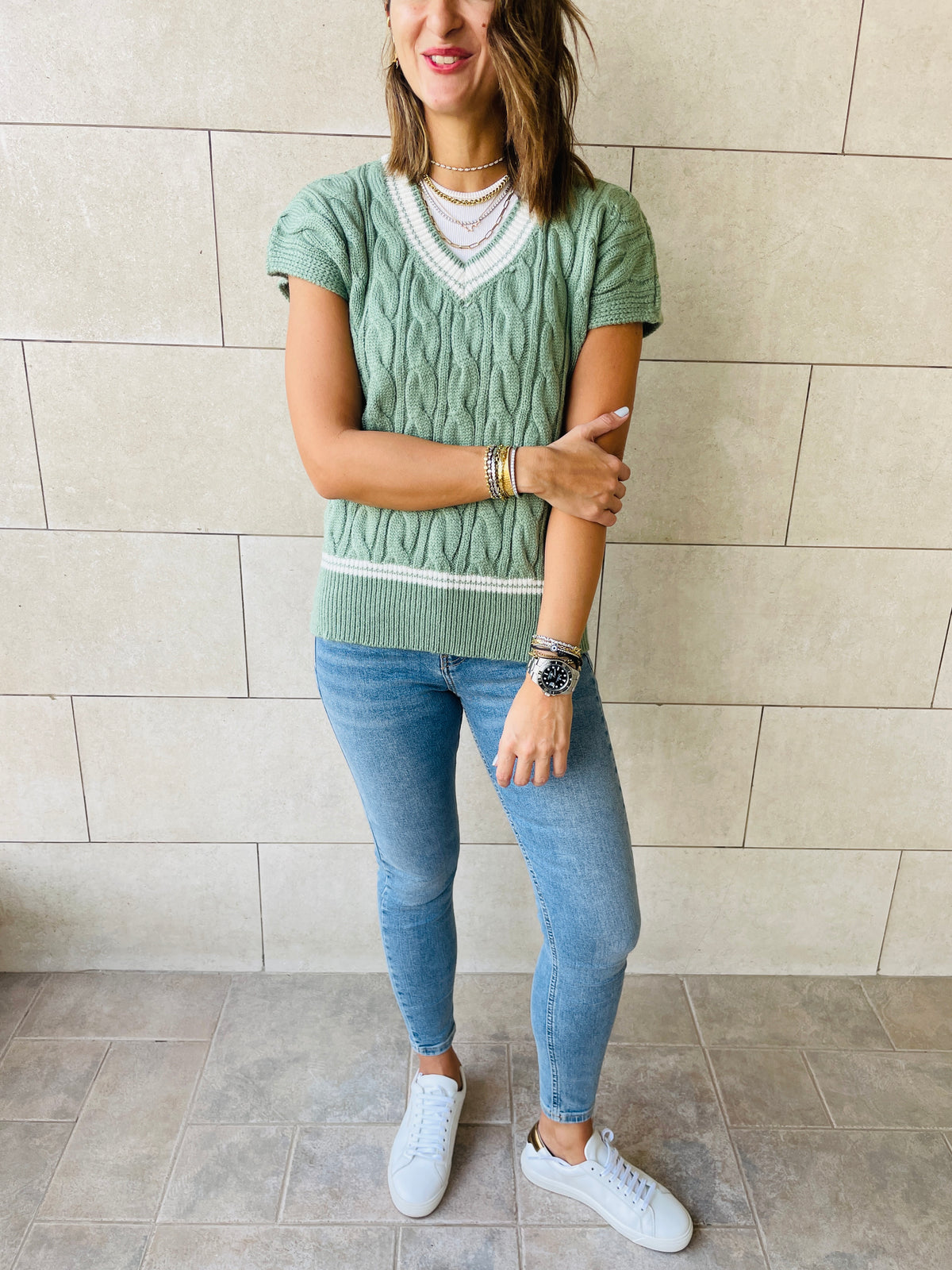 Mint Preppy V Knit Vest
