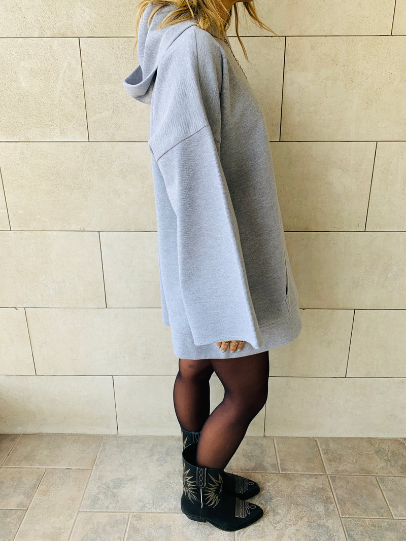Grey Uptown Longline Knit Hoodie