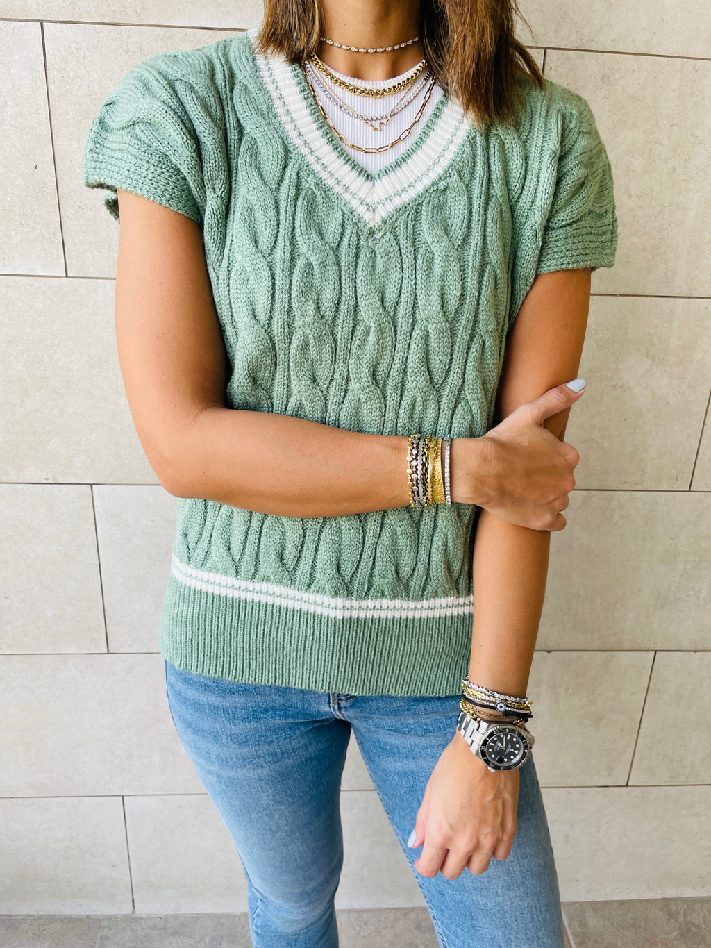 Mint Preppy V Knit Vest