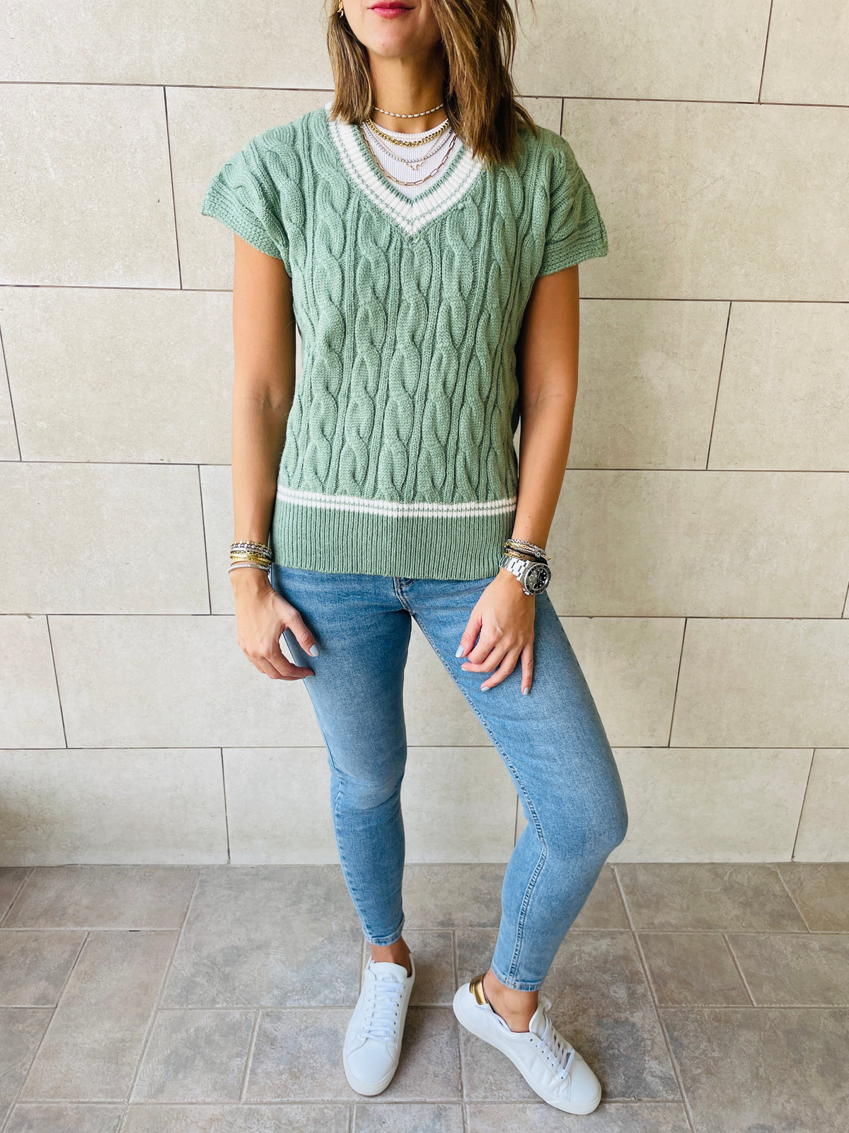 Mint Preppy V Knit Vest