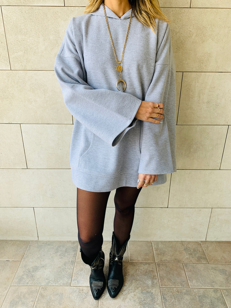 Grey Uptown Longline Knit Hoodie