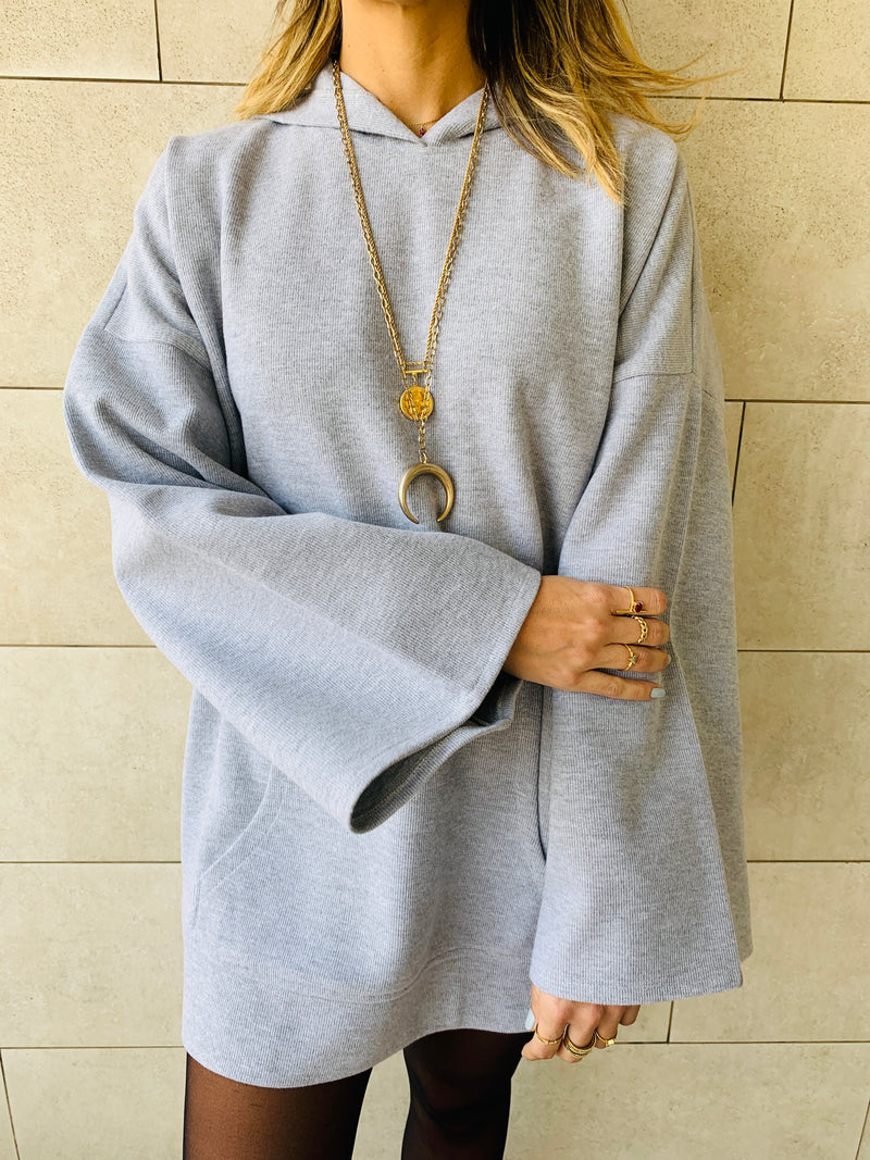 Grey Uptown Longline Knit Hoodie