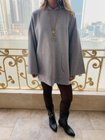 Grey Uptown Longline Knit Hoodie