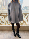 Grey Uptown Longline Knit Hoodie