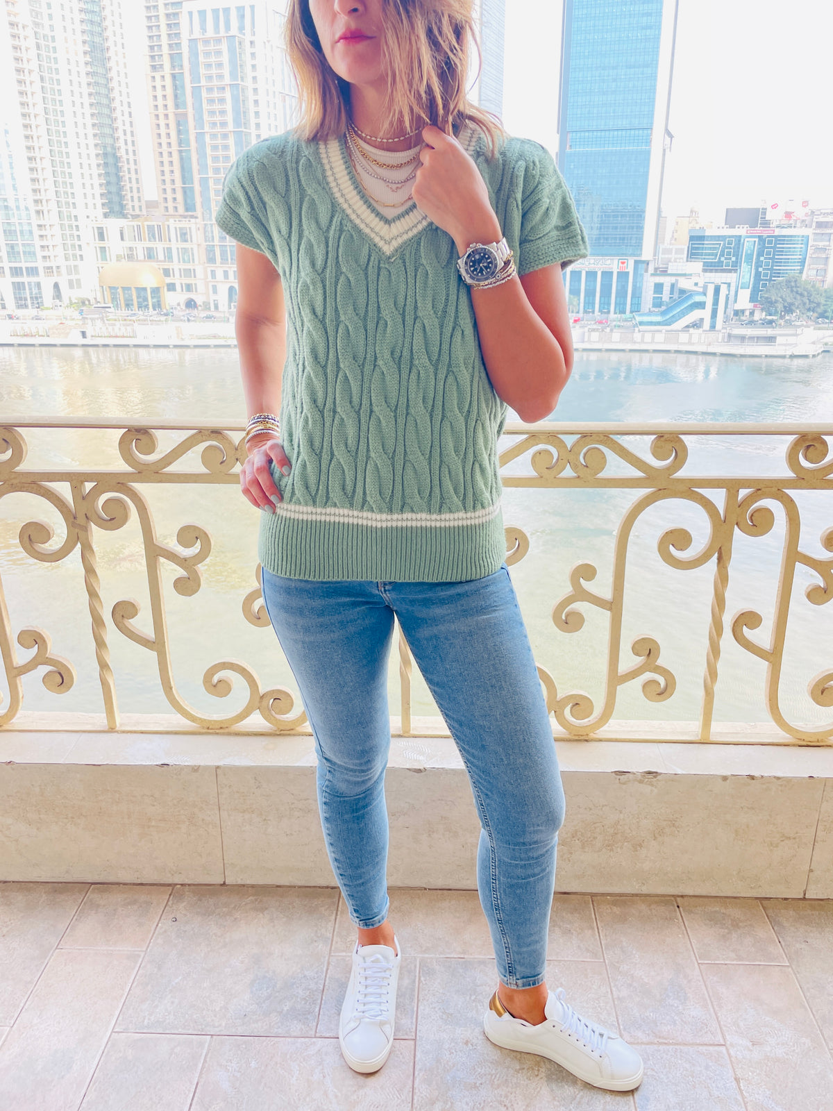 Mint Preppy V Knit Vest
