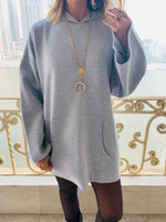 Grey Uptown Longline Knit Hoodie