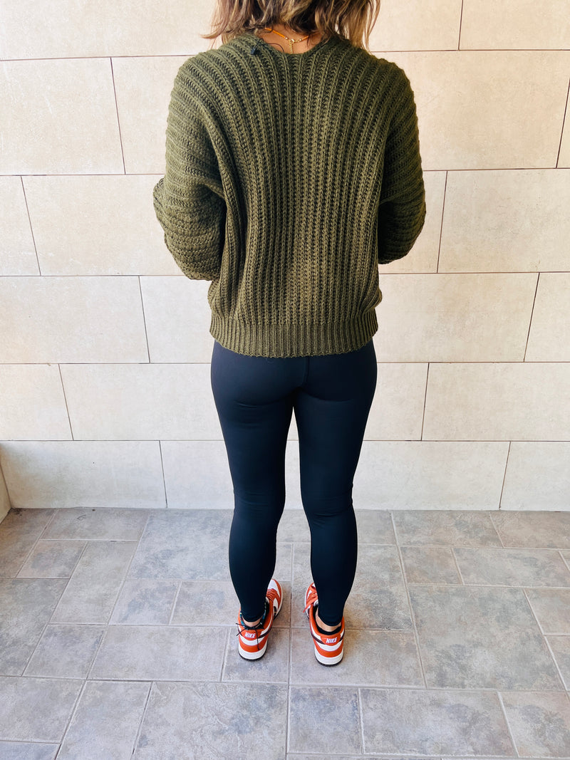 Olive Slouch Knit Pullover
