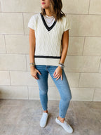 White Preppy V Knit Vest