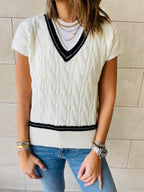 White Preppy V Knit Vest