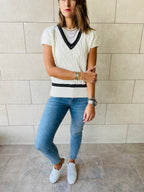 White Preppy V Knit Vest