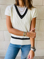 White Preppy V Knit Vest